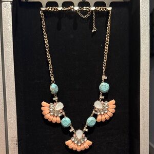 Elegant Gold Coral and Turquoise Necklace